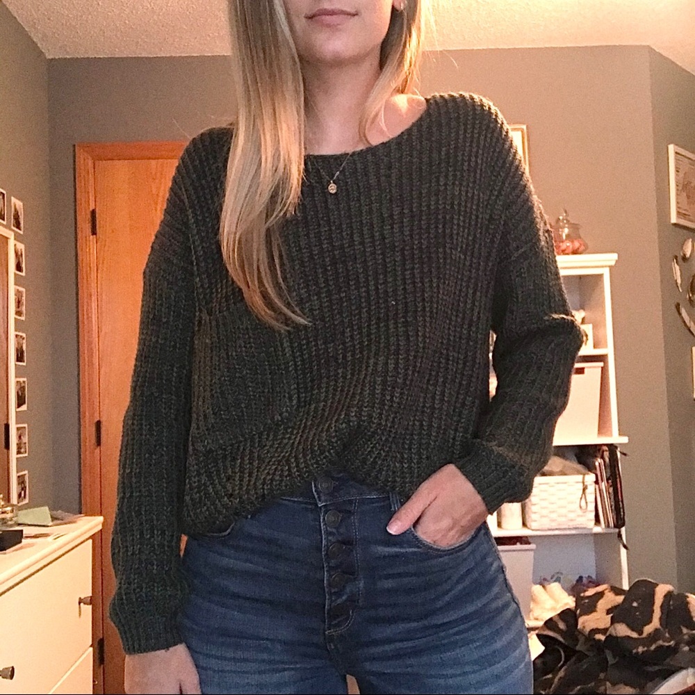 Blue & Green Scoop Neck Knit Sweater